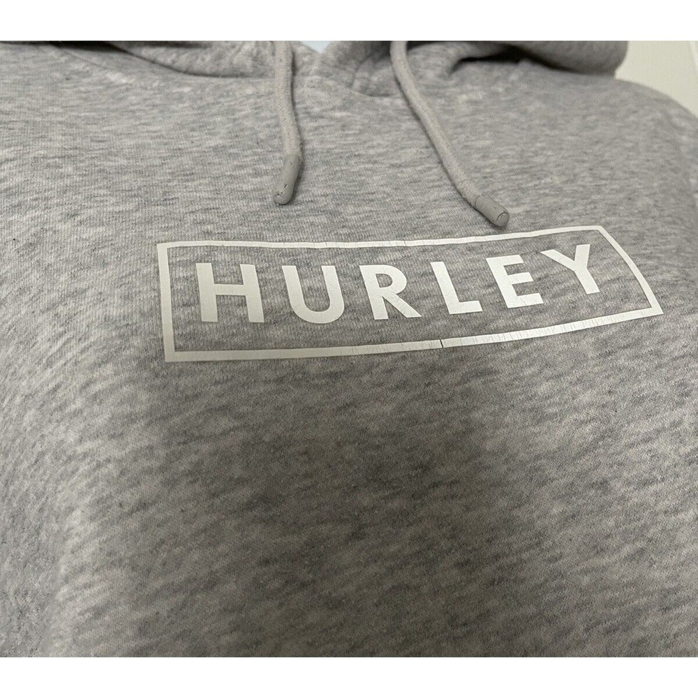 Hurley Womens Small Hoodie Sweater Gray Long Sleeve Pullover Logo Front Pocket - Picture 3 of 13